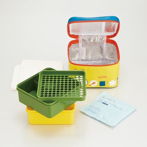 SKATER斯凯达 抗菌双层便当盒 含保温袋/保冷剂 超大容量 2240ml-米菲兔